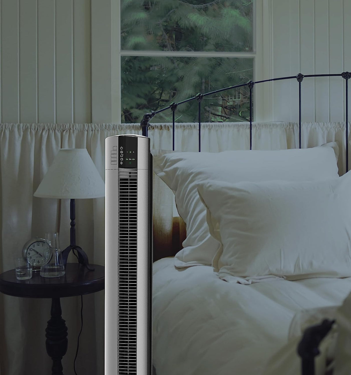 Ventilador de torre de rendimiento oscilante Lasko, configuración nocturna, control remoto, temporizador, 3 velocidades, para dormitorio, hogar y oficina, 48", gris, T48314
