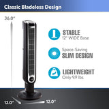 Ventilador de torre oscilante Lasko, 3 velocidades silenciosas, temporizador, control remoto, para dormitorio, cocina, oficina, 36 pulgadas, negro, 2511