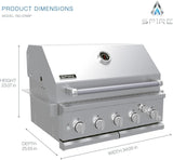 Cabezal de isla para parrilla de gas empotrable Spire Premium de 5 quemadores, parrilla de propano de acero inoxidable de 30 pulgadas con quemador trasero, 63,000 BTU - 740-0788P