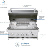 Cabezal de isla para parrilla de gas empotrable Spire Premium de 5 quemadores, parrilla de propano de acero inoxidable de 30 pulgadas con quemador trasero, 63,000 BTU - 740-0788P