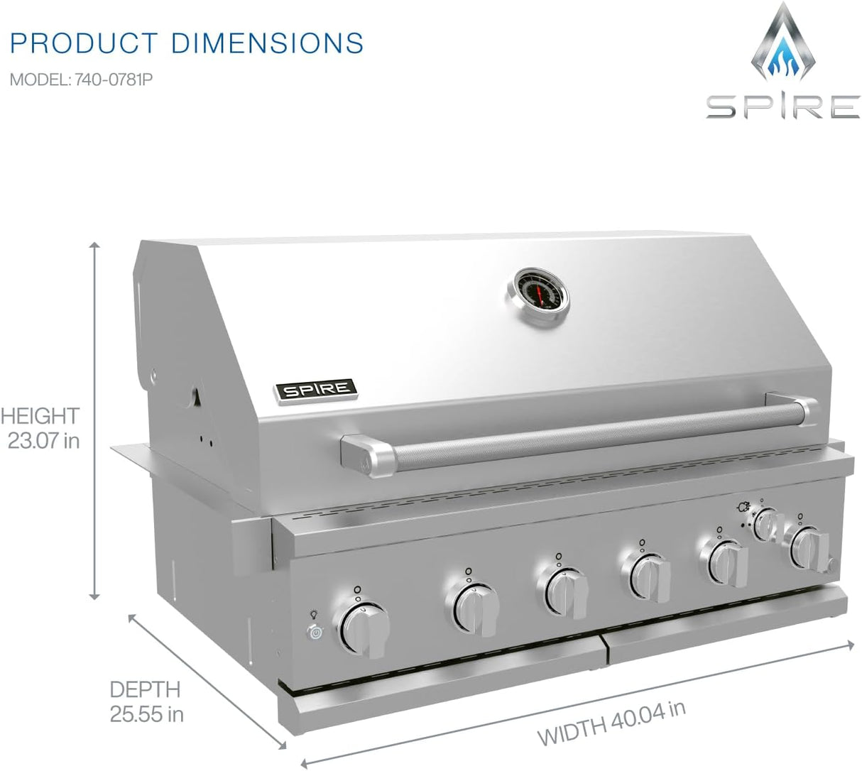 Cabezal de isla para parrilla de gas empotrable Spire Premium de 6 quemadores, parrilla de propano de acero inoxidable de 36 pulgadas con quemador trasero, 73,000 BTU,  - 740-0781P
