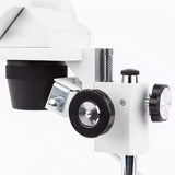 AmScope SE306R-PZ Microscopio estéreo binocular frontal, oculares WF10x y WF20x, aumento 10X-80X, objetivos 2X y 4X, fuente de luz halógena superior e inferior, soporte de pilar, 120 V, blanco