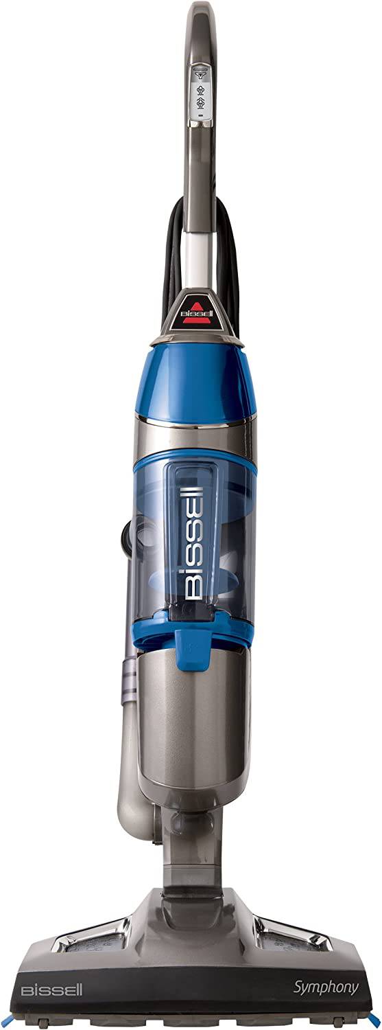Bissell Symphony Aspiradora para pisos de madera y baldosas, 4 almohadillas incluidas, trapeador a vapor 1132A, gris y azul