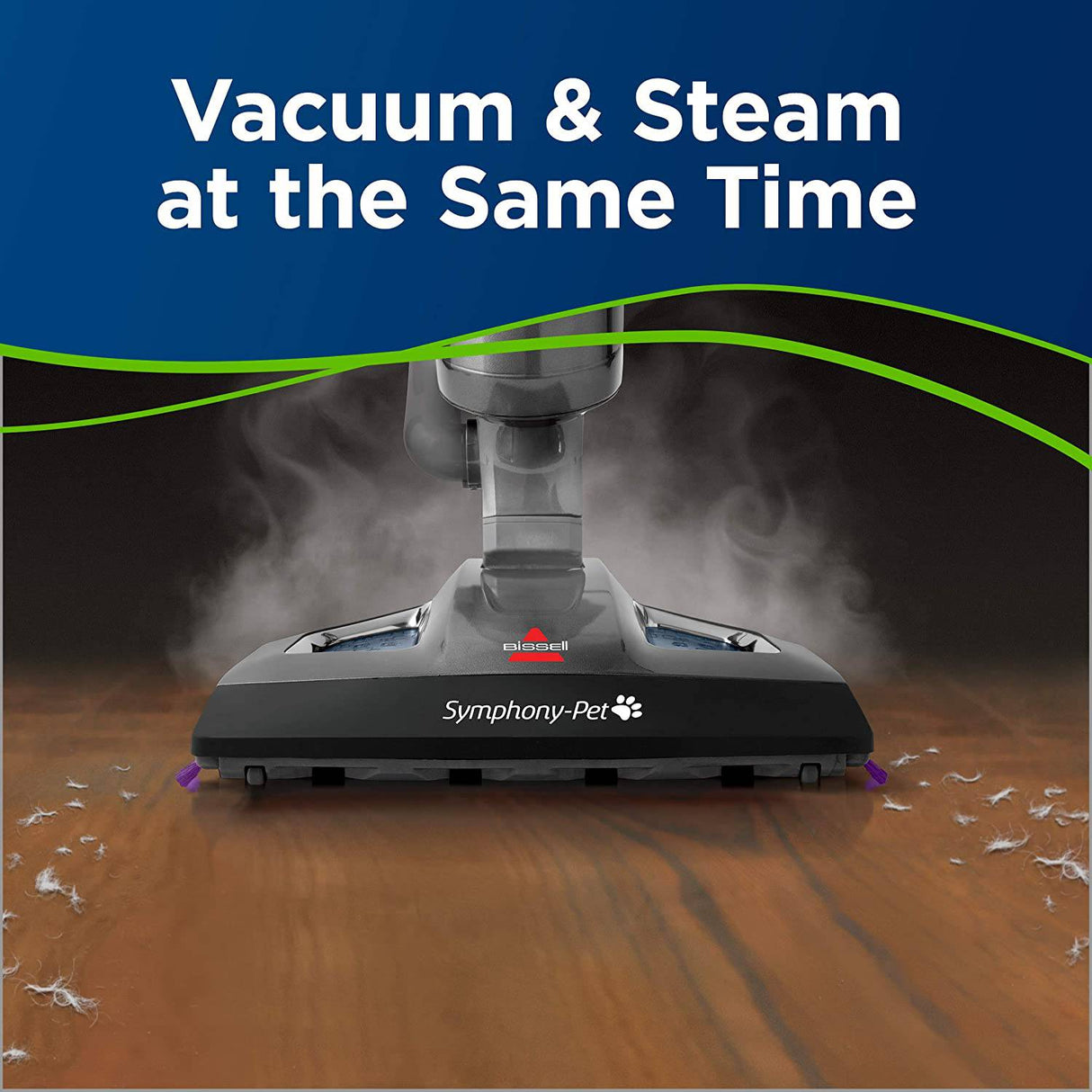 Bissell Symphony Pet Steam Mop y aspiradora a vapor para pisos de madera dura y baldosas, con almohadillas de microfibra para mopa, 1543A, morado