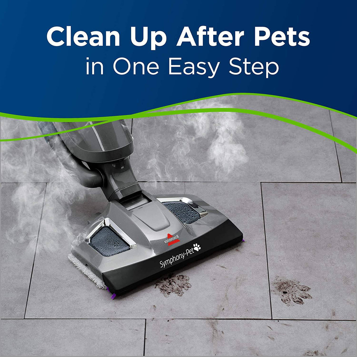 Bissell Symphony Pet Steam Mop y aspiradora a vapor para pisos de madera dura y baldosas, con almohadillas de microfibra para mopa, 1543A, morado