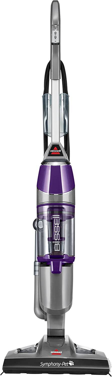 Bissell Symphony Pet Steam Mop y aspiradora a vapor para pisos de madera dura y baldosas, con almohadillas de microfibra para mopa, 1543A, morado