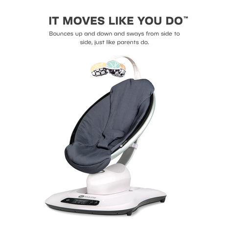 4moms mamaRoo 4 Columpio multimovimiento para bebé + cierre de correa de seguridad, columpio Bluetooth para bebé con 5 movimientos únicos, tela de malla fresca, gris oscuro 2001323SF