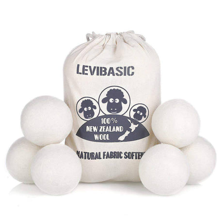LEVIBASIC Bolas de lana para secadora, paquete de 6 XL, 3 pulgadas de lana auténtica de Nueva Zelanda hasta el núcleo, alternativa suavizante de tela 100 % orgánica, seguro para bebés y sin químicos, reduce las arrugas y acorta el tiempo de secado - DIGVICE MX