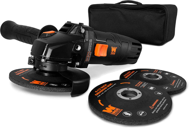 WEN 94475 Amoladora angular de 7,5 amperios y 4-1/2 pulgadas con mango reversible, tres discos abrasivos y estuche de transporte - DIGVICE MX