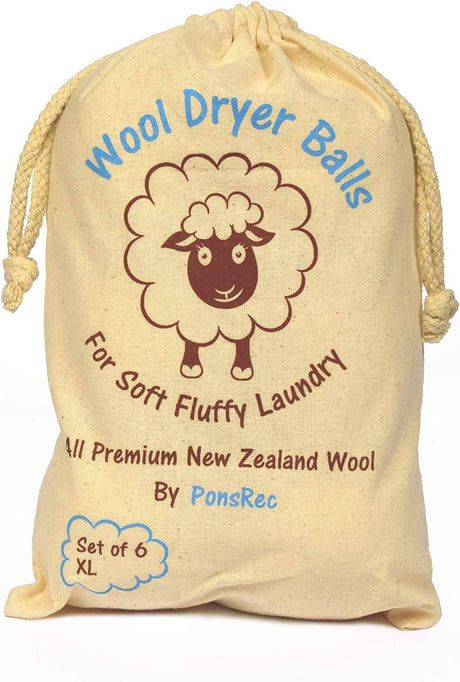 Ponsrec New Zealand Premium Wool Dryer Balls 6 Pack XL, reutilizable, ecológico, seguro para pieles sensibles y bebés, ropa más suave, alternativa orgánica a las hojas de secadora - DIGVICE MX