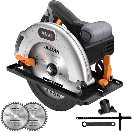 Jellas Sierra circular, sierra circular eléctrica de 13 amperios, 5500 RPM, 7-1/4" con 3 hojas de sierra 24T/36T/40T, profundidad de corte: 2-9/16" a 90°, 1-3/4" a 45° para madera , ángulo de bisel (0 a 45°), cable de alimentación de CA - DIGVICE MX