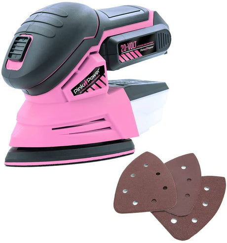 Pink Power - Lijadora de detalles para carpintería, lijadora de mano eléctrica inalámbrica de 20 V para muebles de madera, miniherramienta de lijadora de palma con papel de lija, batería de iones de litio y cargador - DIGVICE MX