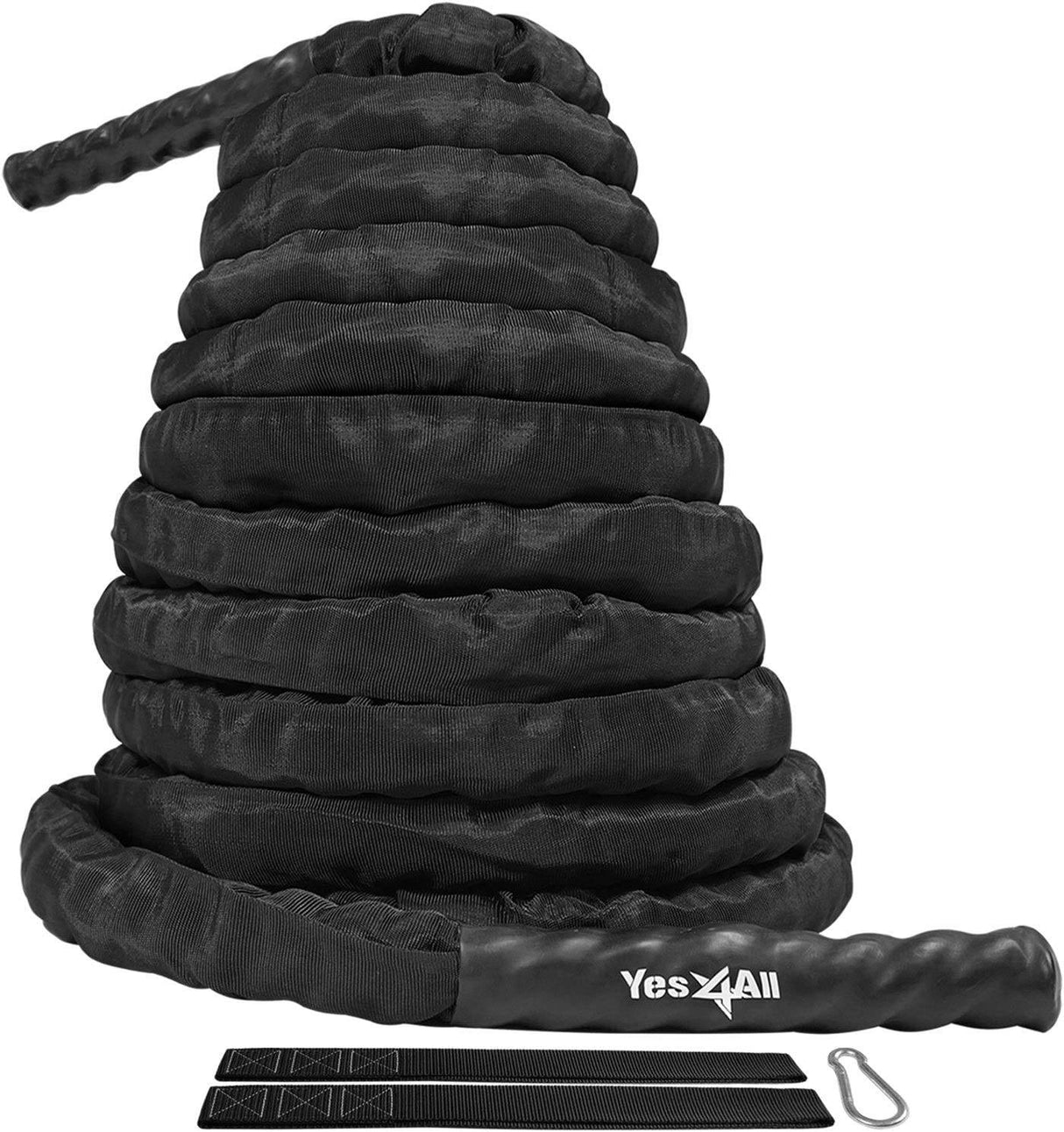 Yes4All - Cuerda de entrenamiento para ejercicios de batalla con cubierta protectora - Anclaje de acero y correa incluidos. 2in - 30ft