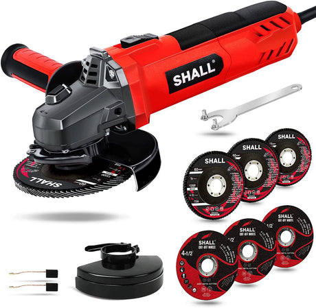 SHALL Herramienta de amoladora angular 7.5Amp 4-1/2 pulgadas Herramientas eléctricas, amoladora eléctrica de metal 12000 RPM con 2 protectores de seguridad, 3 ruedas de corte, 3 discos de solapa, mango antideslizante y cepillo de carbón para metal, madera - DIGVICE MX