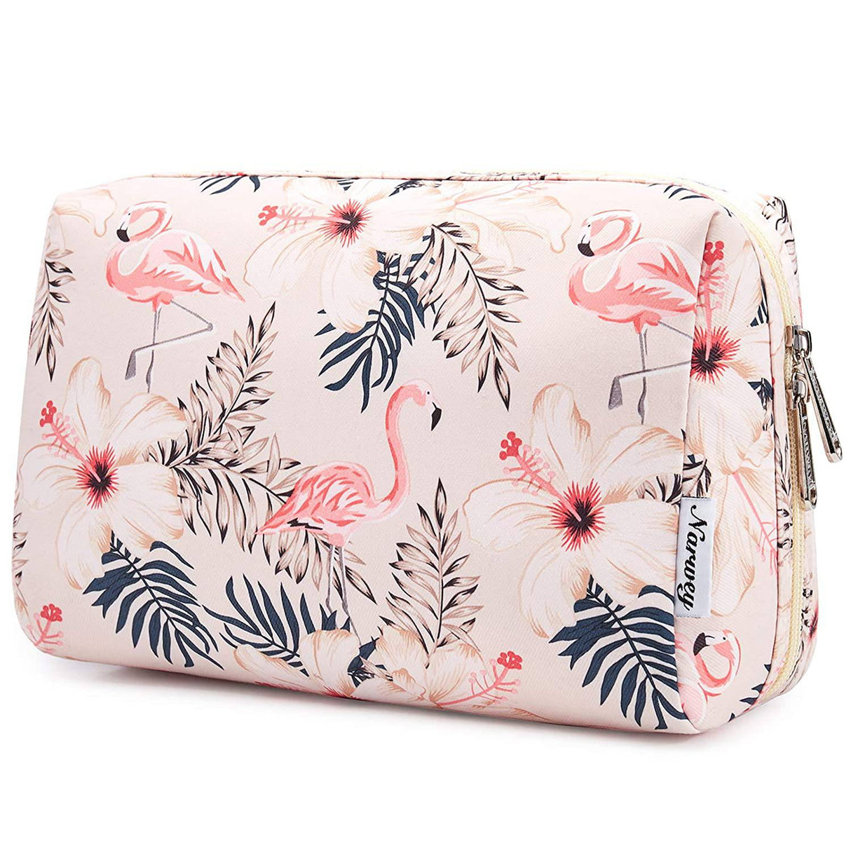 NARWEY - Bolsa de maquillaje grande con cremallera, organizador de cosméticos de viaje para mujeres y niñas (grande, pájaro beige)