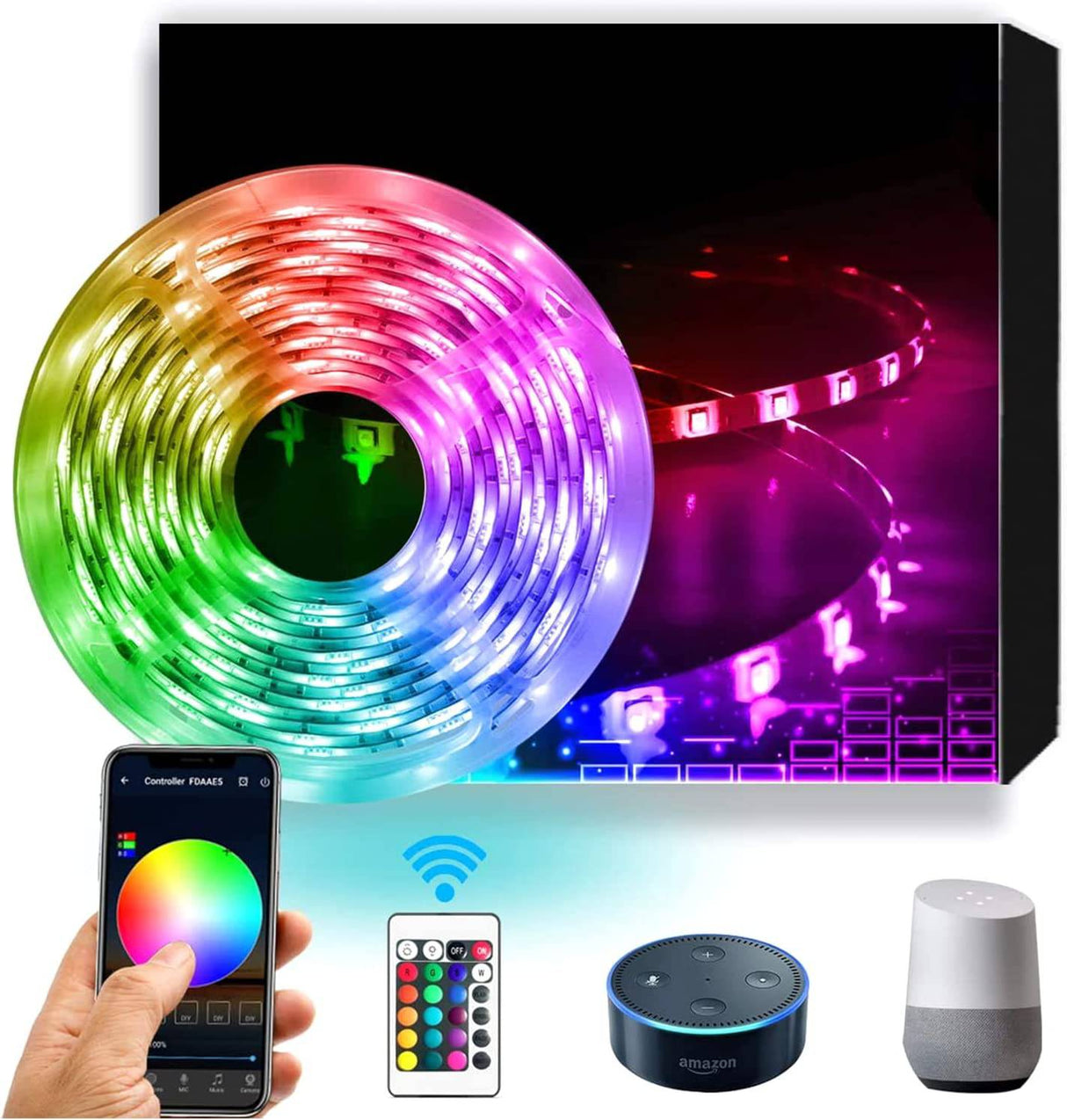 DAYBETTER Tira de luces LED de 16.4 pies y 5 m, cambio de color flexible 5050 RGB 150 LED Kit de tiras de luz que funciona con la aplicación - DIGVICE MX