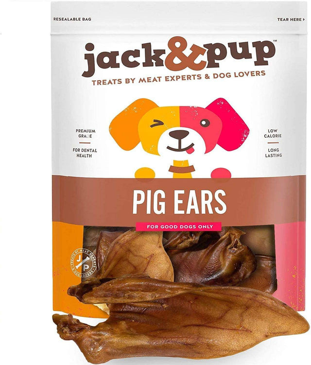 Jack&Pup Orejas de cerdo enteras para perros - extra gruesas y grandes - Golosinas de primera calidad - Masticables naturales de cerdo para perros; Excelente alternativa de cuero crudo (orejas de cerdo enteras - (paquete de 8) - DIGVICE MX