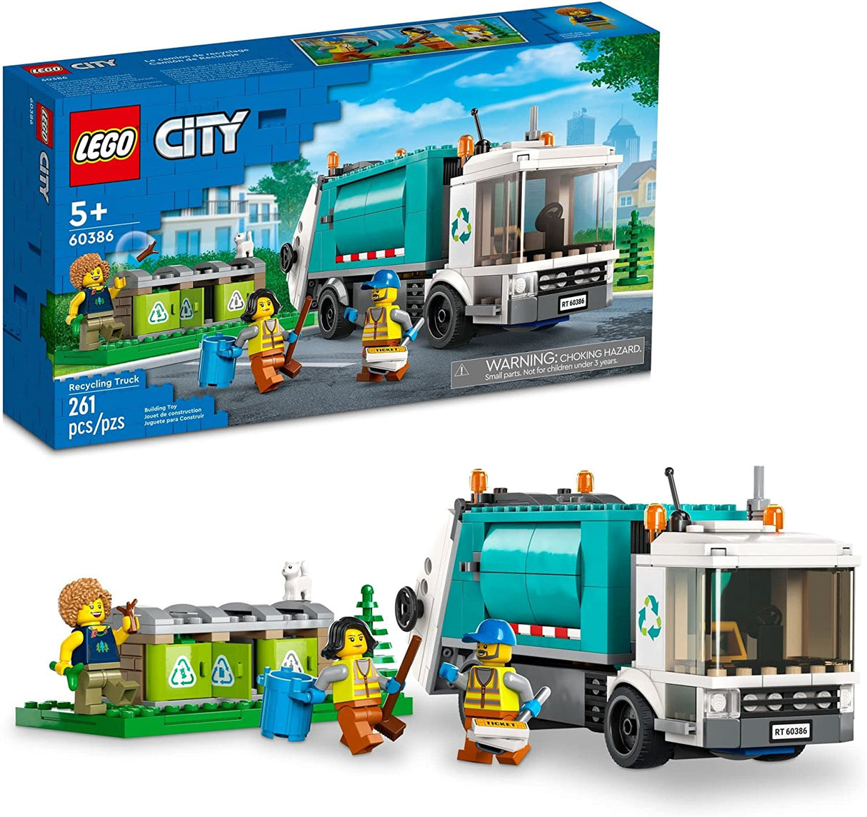 LEGO City Camión de reciclaje 60386 Juego de juguetes de construcción para niños, niños y niñas a partir de 5 años (261 piezas)