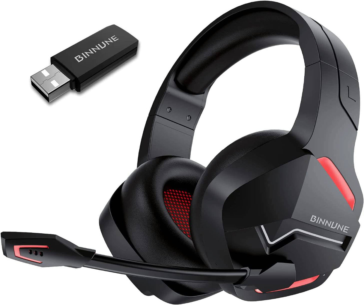 BINNUNE Auriculares inalámbricos para juegos con micrófono para PC PS4 PS5 Playstation 4 5, 2.4G Auriculares inalámbricos Bluetooth USB Gamer con micrófono para computadora portátil