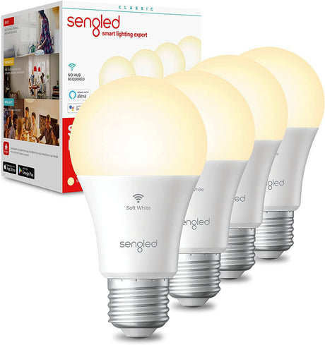 Sengled Bombilla Alexa, bombillas WiFi, bombillas inteligentes, bombillas inteligentes que funcionan con Alexa y Google Assistant, A19 blanco suave (2700 K) no requiere concentrador, 800 lm 60 W equivalente alto CRI>90, paquete de 4 - DIGVICE MX