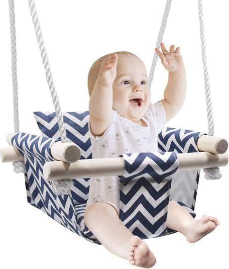 GRASSMAN - Columpio seguro para bebé, columpio de lona de madera para bebé con cojín y cuerdas de polietileno, hamaca para interior y exterior para bebés y niños pequeños - DIGVICE MX