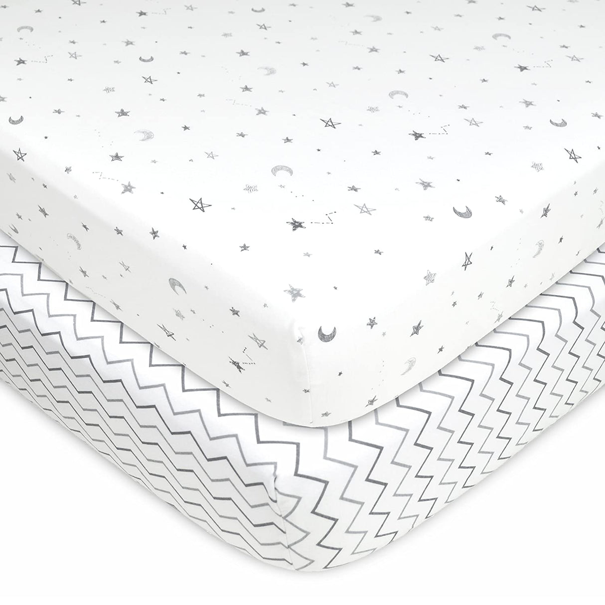 American Baby Company - Juego de 2 sábanas bajeras bajeras 100 % algodón natural, diseño de estrellas grises y zigzag, suave y transpirable, para niños y niñas - DIGVICE MX