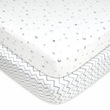 American Baby Company - Juego de 2 sábanas bajeras bajeras 100 % algodón natural, diseño de estrellas grises y zigzag, suave y transpirable, para niños y niñas - DIGVICE MX