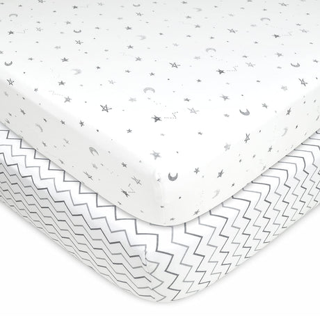 American Baby Company - Juego de 2 sábanas bajeras bajeras 100 % algodón natural, diseño de estrellas grises y zigzag, suave y transpirable, para niños y niñas - DIGVICE MX