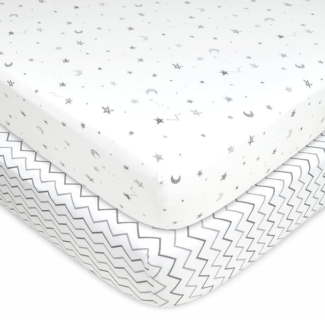 American Baby Company - Juego de 2 sábanas bajeras bajeras 100 % algodón natural, diseño de estrellas grises y zigzag, suave y transpirable, para niños y niñas - DIGVICE MX