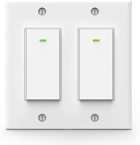 LESIM Interruptor de luz Alexa, interruptores de luz Wifi inteligentes dobles, interruptor inteligente de 2 bandas que funciona con el Asistente de Google e IFTTT (dos interruptores separados con una placa de pared) - DIGVICE MX