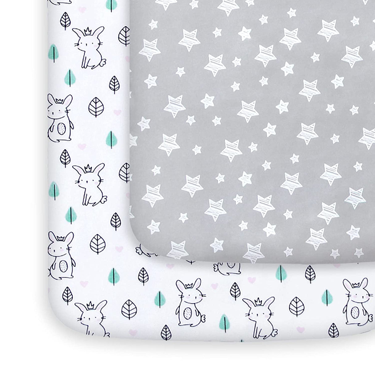 MOONSEA -  paquete de 2 sábanas para minicuna, sábana bajera elástica Pack n Play Playard, compatible con Graco Pack n Play, material suave y transpirable, estrellas y conejito - DIGVICE MX