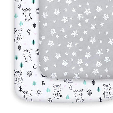 MOONSEA -  paquete de 2 sábanas para minicuna, sábana bajera elástica Pack n Play Playard, compatible con Graco Pack n Play, material suave y transpirable, estrellas y conejito - DIGVICE MX