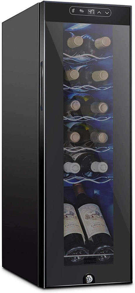 Schmecke - Refrigerador de vino con compresor de 12 botellas con cerradura | Bodega independiente grande | Refrigerador de vino con control de temperatura digital 41f-64f - DIGVICE MX