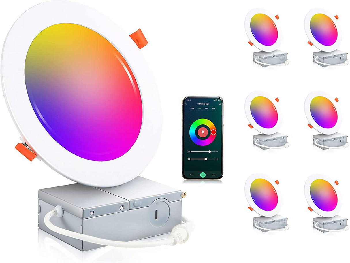 [Paquete de 6] CLOUDY BAY Luces empotradas LED Wifi inteligentes de 6 pulgadas, RGBCW Iluminación empotrada que cambia de color, Compatible con Alexa y Google Home Assistant, No requiere concentrador, 15W 2700K-6500K, CRI90+ Ubicación húmeda - DIGVICE MX