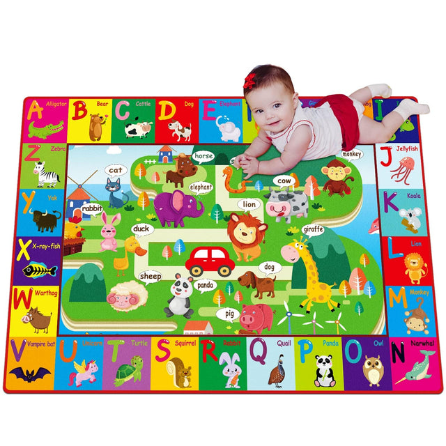 Thremhoo - Alfombra de juegos de algodón para bebés para el piso Alfombra ABC Alfombra de juegos para bebés y niños pequeños Plegable antideslizante - DIGVICE MX