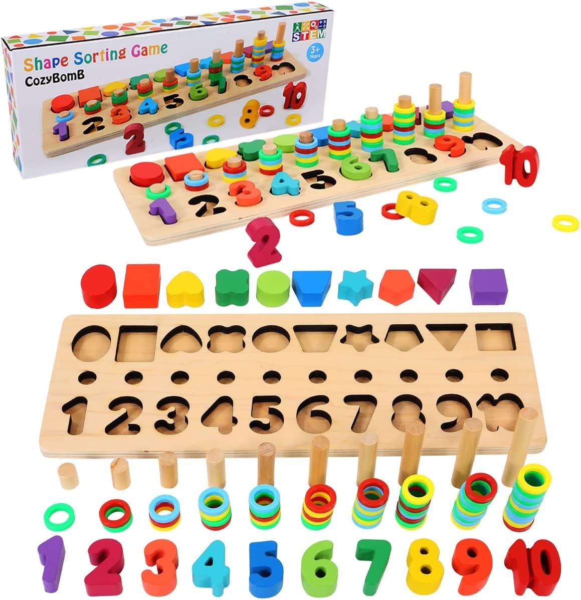 CozyBomb - Rompecabezas de madera con números para clasificar juguetes Montessori para niños - 54789125