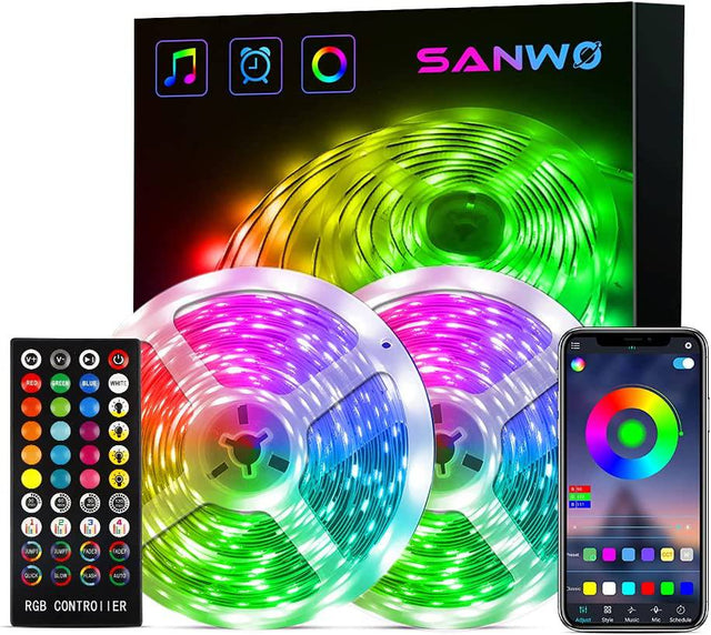  Tira de luces LED RGB de 65.6 pies, 4096 luces de cuerda de  colores DIY con función de memoria, tira de luz LED autoadhesiva que cambia  de color con control remoto