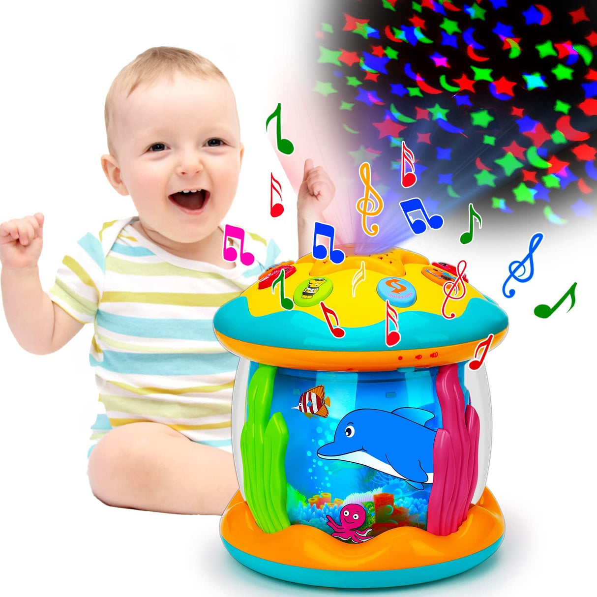 Tsomtto - Juguetes para bebés de 6 a 12 meses Proyector musical 4 en 1 Giratorio - B09TKCGM5V