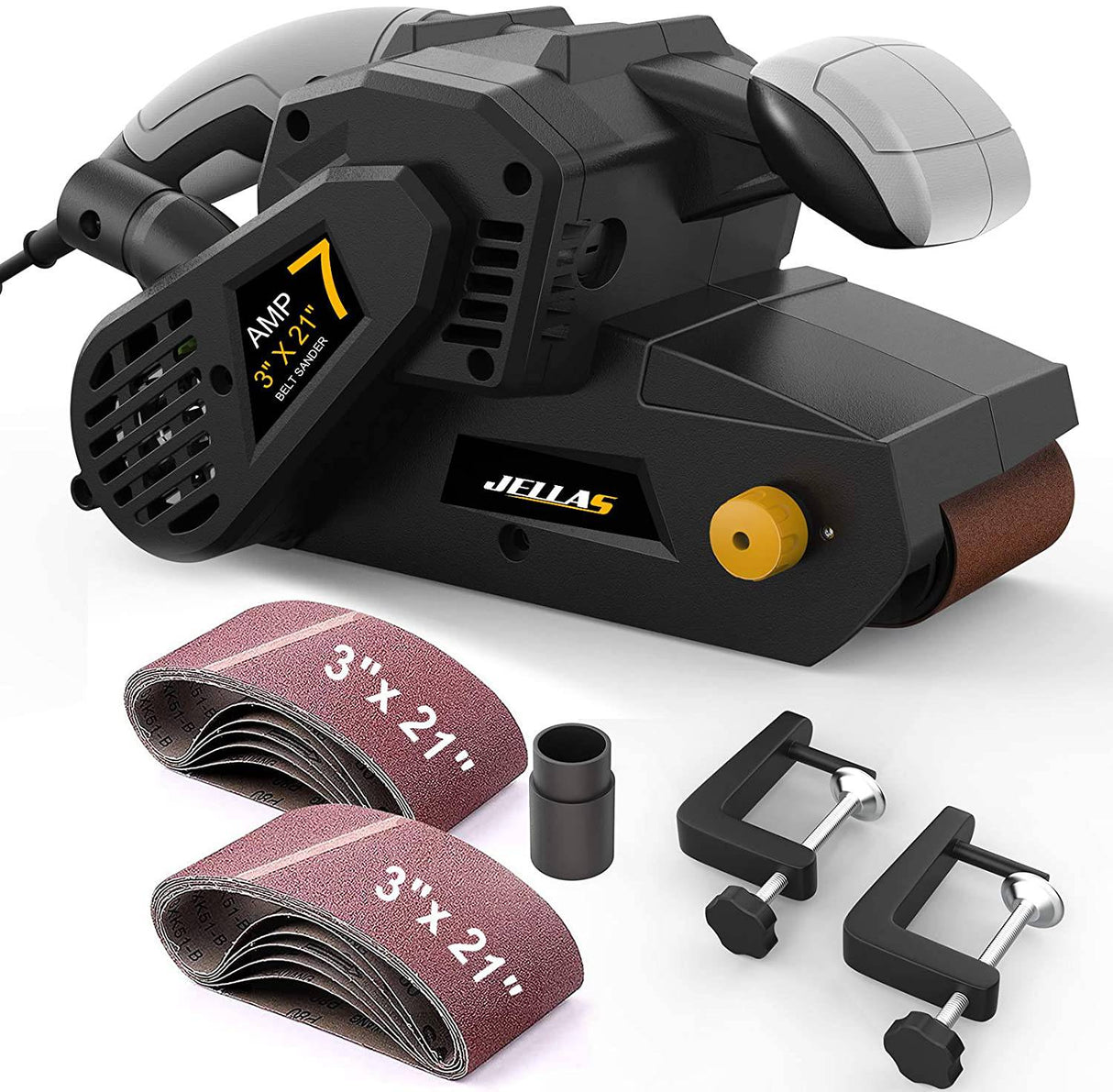 Lijadora de banda Jellas de 3 × 21 pulgadas con bolsa para el polvo, lijadora de 7 amperios con control de velocidad variable, adaptador de aspiradora 2 en 1, cable de alimentación de 10 pies (3 metros) de longitud BS750-SD - DIGVICE MX