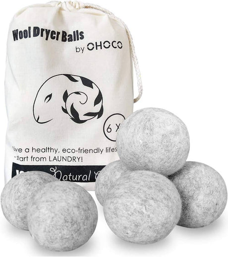 OHOCO - Bolas de lana para secadora, paquete de 6 XL, lana natural orgánica para lavandería, suavizante de telas, antiestática, segura para bebés, sin pelusa, sin olor y reutilizable, gris - DIGVICE MX