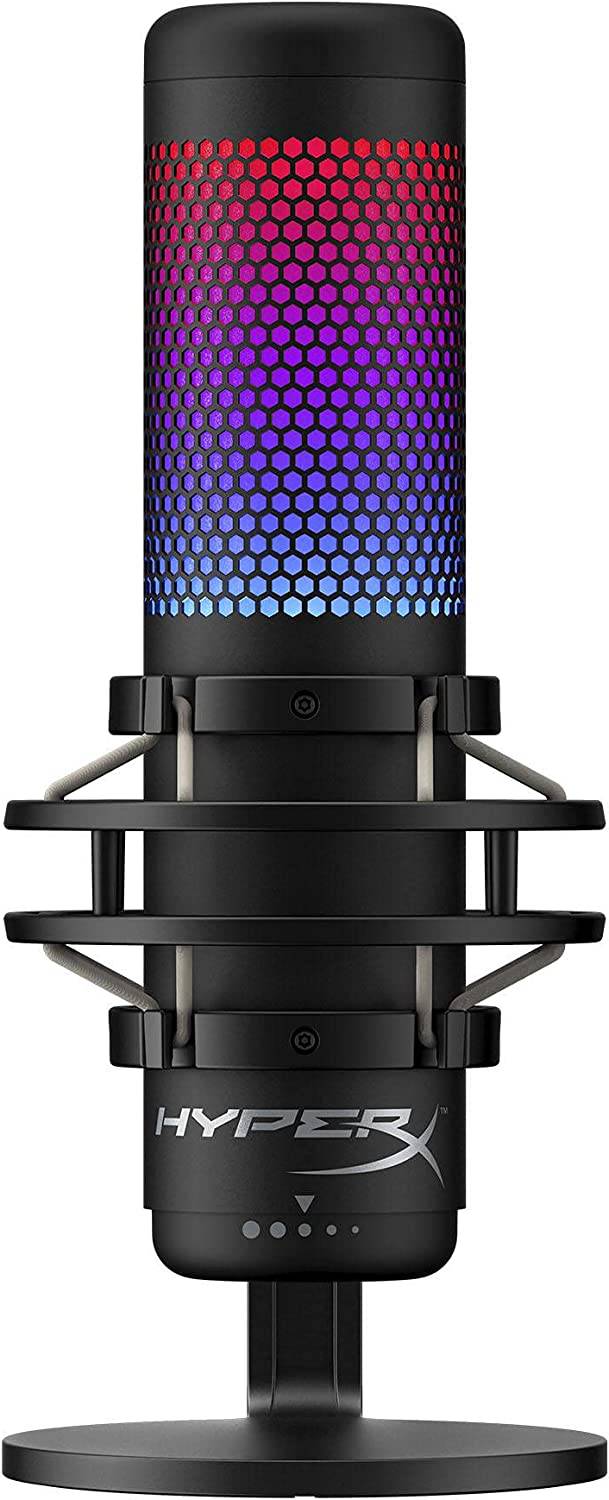 HyperX QuadCast S - Micrófono de condensador USB RGB para PC, PS4, PS5 y Mac, montaje antivibración, 4 patrones polares, filtro pop, control de ganancia, juegos, transmisión, podcasts, Twitch, YouTube, Discord
