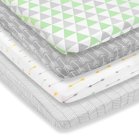 BAEBAE GOODS - Pack n Play Sheets – Premium Pack and Play Sheets 4 Pack – 100% Super Soft Jersey Knit Cotton Playard Colchón Sábanas – Portable Playpen Fitted Play Yard Mini Cuna Sábana para niño y niña (24 x 38 x 5) - DIGVICE MX