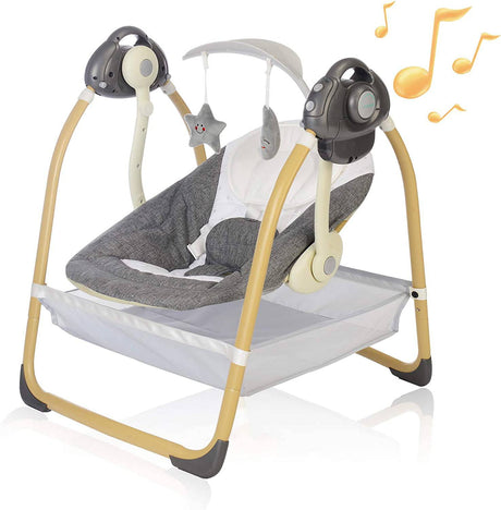 AiBeeYou Columpios para bebés, con 6 movimientos, con música, sonidos y función de sincronización, balancín para bebés con 2 juguetes, asiento de plástico y soporte suave para la cabeza, tela lavable a máquina (gris) - DIGVICE MX