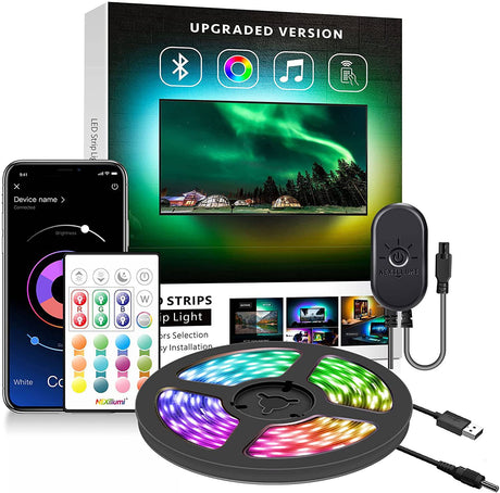 Nexillumi Tira de luces LED de 6.56 pies para TV LED de retroiluminación para TV de 24 a 60 pulgadas, tira de LED RGB alimentada por USB, control de aplicaciones, sincronización con música, iluminación polarizada, 5050 RGB para espejo, PC, Android iOS - DIGVICE MX