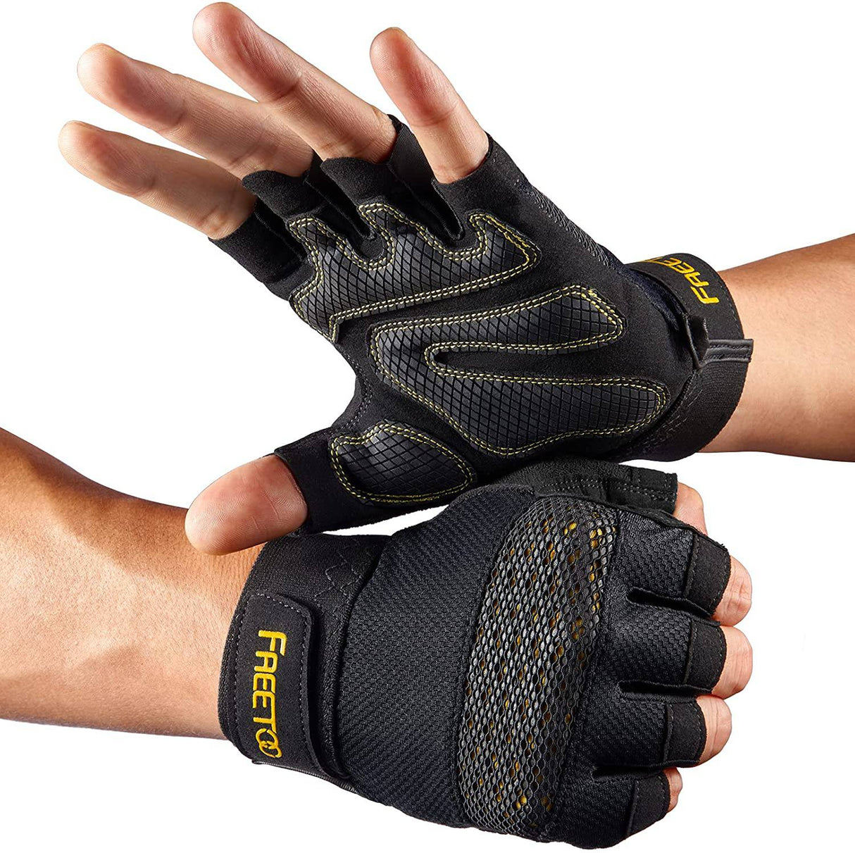 FREETOO - Guantes de entrenamiento, Protección completa de la palma, Ultra ventilados,  Guantes de levantamiento de pesas con almohadillas acolchadas y guantes de gimnasio con agarre de silicona Guantes de entrenamiento duraderos para ejercicio físico