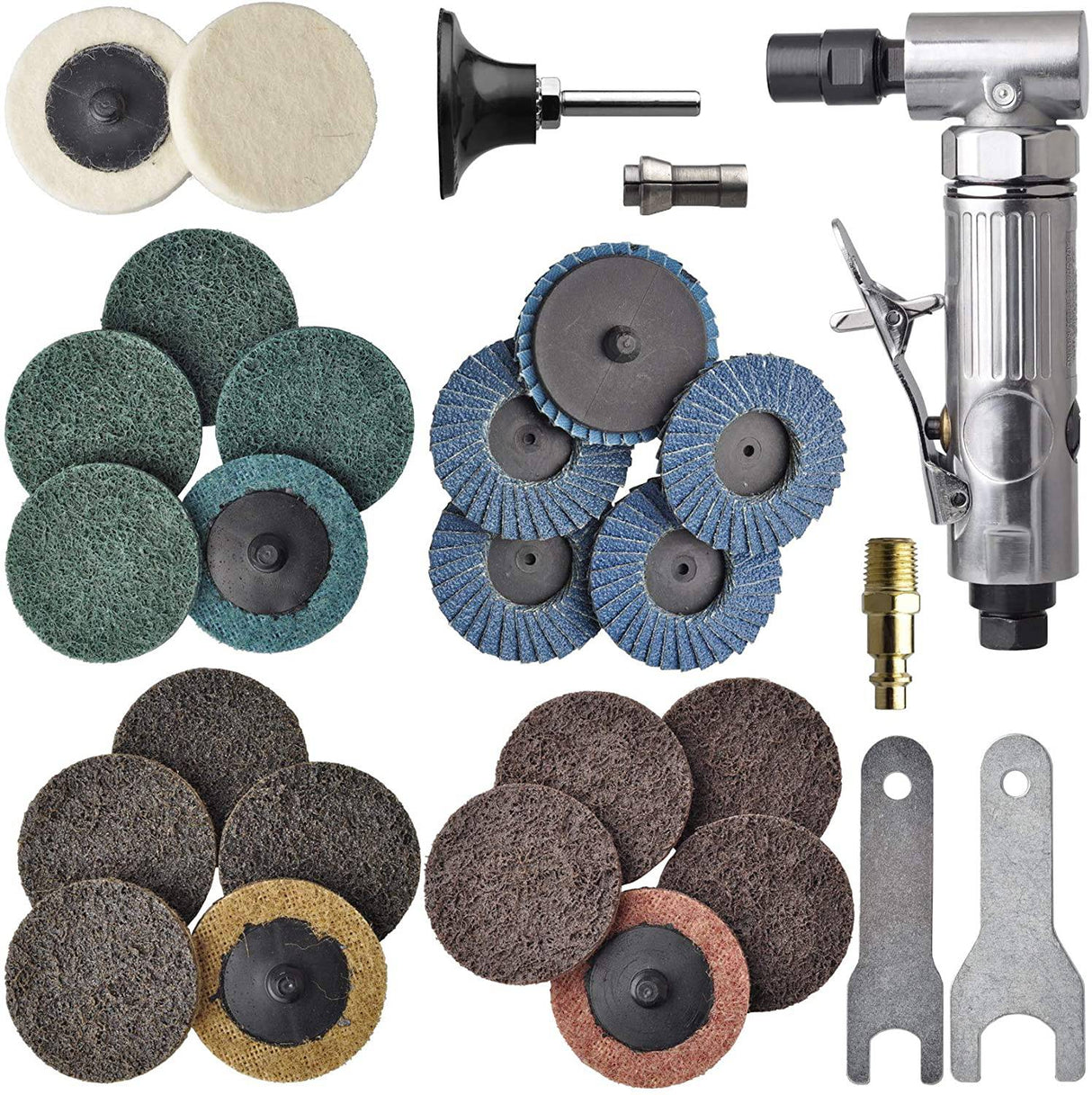 TOOLPEAK - Amoladora neumática de ángulo de 1/4 de pulgada con 22 discos de lijado con bloqueo de rollo de 2 pulgadas, amoladora neumática de ángulo de color pulido, kit de amoladora de aire - DIGVICE MX