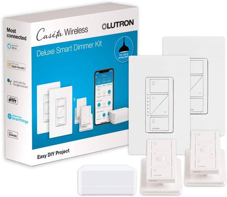 Lutron Caseta Wireless Smart Light Dimmer Switch (2 unidades) Kit de inicio con pedestales para mandos a distancia inalámbricos Pico, funciona con Alexa, Apple HomeKit y el asistente de Google | P-BDG-PKG2W, Blanco - DIGVICE MX