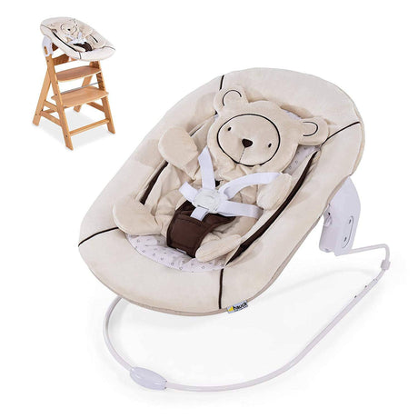Hauck Alpha Bouncer 2 en 1 Set para recién nacido, Cozy Baby Rocker from Birth, Compatible con Hauck Wooden Grow-Along High Chair Alpha+, Seat Minimizer, Hearts Beige - DIGVICE MX