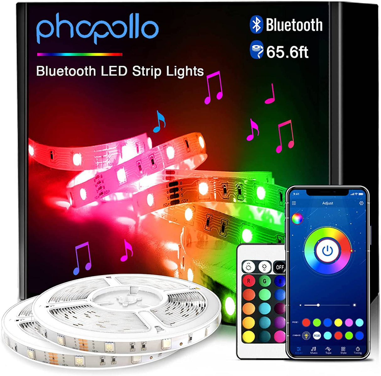 PHOPOLLO Tira de luces LED con Bluetooth de 65.6 pies, 5050 luces LED que cambian de color para dormitorio, decoración de cocina, control de aplicaciones y sincronización de música - DIGVICE MX