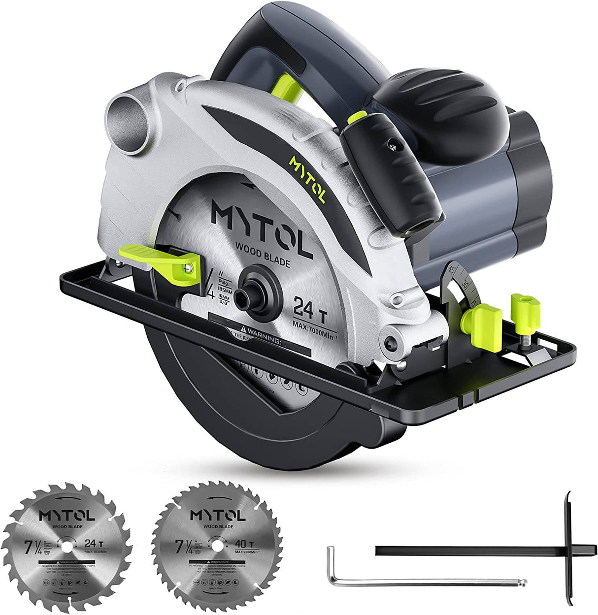 Sierra circular MYTOL con cable de 11 amperios, sierras circulares de 4500 RPM de potencia con hoja de 7-1/4", profundidad de corte ajustable (2-7/16" (90°), 1-13/16" (0°-45°), Guía de corte láser integrada, ideal para cortar madera. - DIGVICE MX